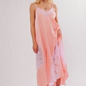 Free People First Date Maxi Slip Peach Bud Combo Satin Intimately Small S